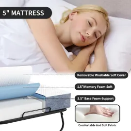Folding Bed with Mattress,75X38 Twin Size Frame, Portable roll Away Bed with Memory Foam Mattress