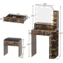 Small Makeup Vanity Desk with Mirror and Lights, Mini Vanity with Chair and Charging Station, 3 Color Lighting Modes