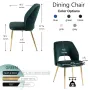 Modern Dining Chair Set of 2, Forest Green Velvet Fabric Upholstered Accent Chairs with Golden Metal Legs, Round Back Side Chair