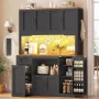 71 Pantry Cabinet with Charging Station and LED Light, Kitchen Pantry Cabinet with Microwave Stand, 47.2 Wide Kitchen