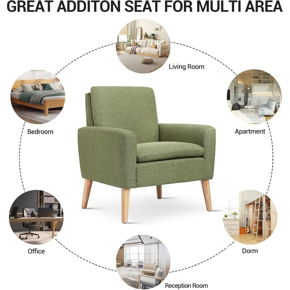 Accent Chair Set of 2 Living Room Mid-Century Modern Chair, Upholstered Fabric Comfy Club Armchair Pair of Leisure Sofa Chairs