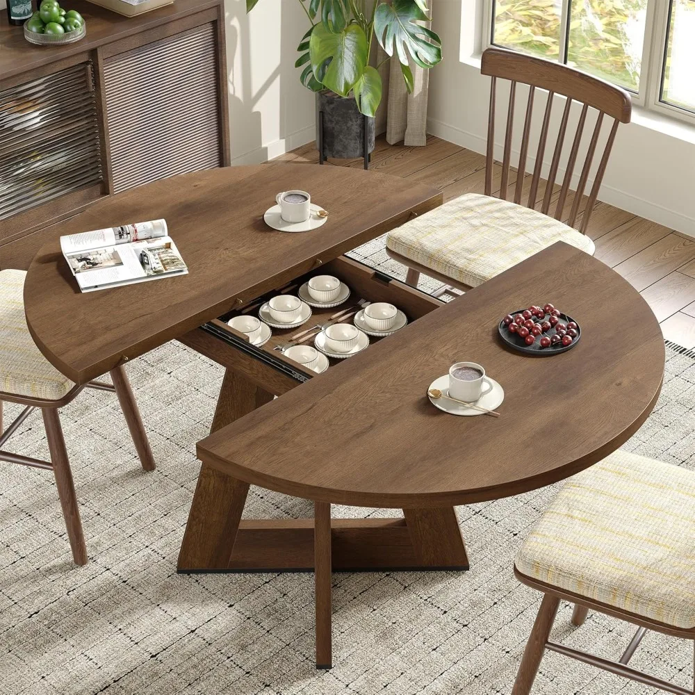 Extendable Round Dining Table for 4-8,Modern Kitchen Oval Dining Table with Removable Leaves Space Saving, Wood Base, Customized