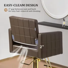 Brown and Gold Barber Chair Hair Salon Chair with Heavy Duty Hydraulic Pump, Square Base, Stainless Steel Footrest