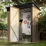 Outdoor Storage Shed 5 X 3 Feet Lockable Metal Garden Shed Steel Anti-corrosion Storage Room Backyard Outdoor Terrace (brown)