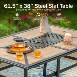 Outdoor Dining Table for 6, Rectangular Metal Wrought Iron Table with Polywood Tabletop and Umbrella Hole, Large Heavy