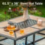 Outdoor Dining Table for 6, Rectangular Metal Wrought Iron Table with Polywood Tabletop and Umbrella Hole, Large Heavy