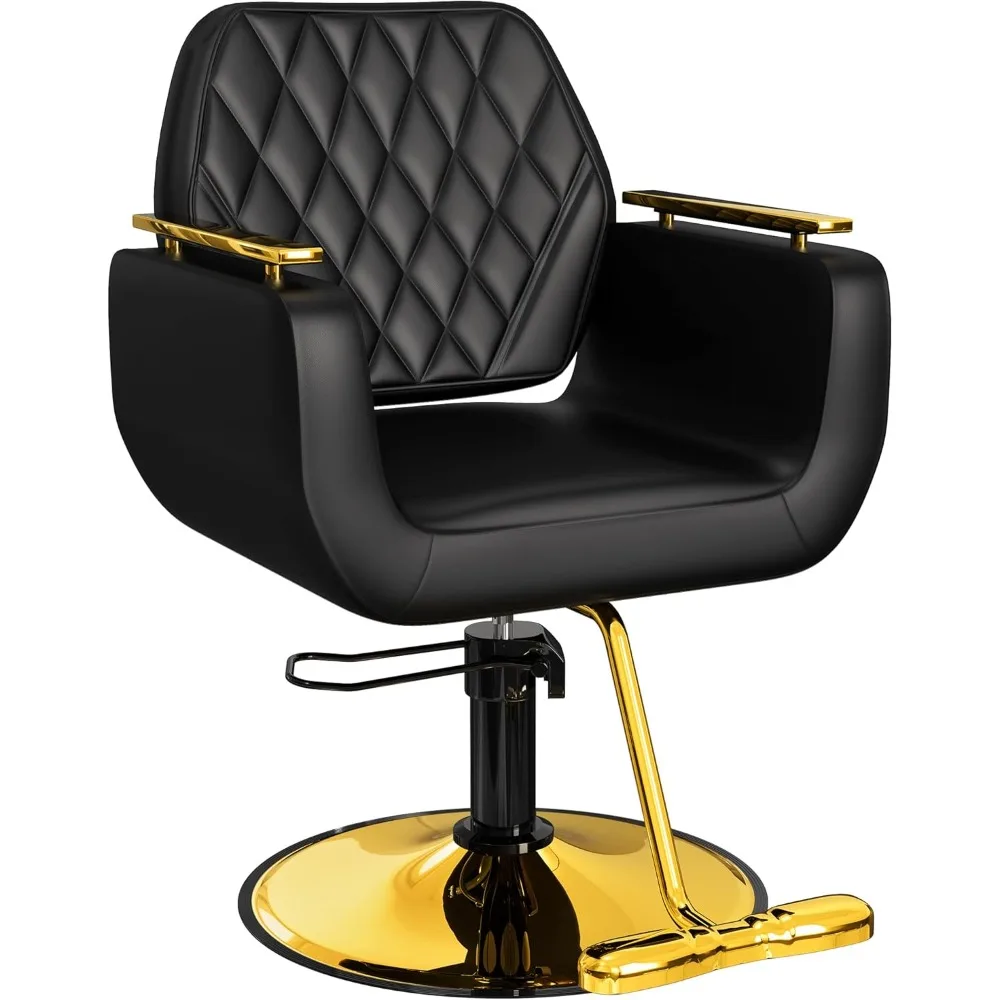 Black and Gold Salon Chair, New Hair Stylist Chair with Soft Comfortable Cushion, Stainless Steel Armrest, 360°Swivel