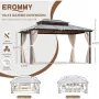 10' x 13' Gazebo Polycarbonate Double Roof Canopy Outdoor Aluminum Frame Pergola, Permanent Pavilion with Netting