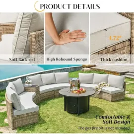 11-Piece Outdoor Wicker Sectional Sofa Set with Storage Wedge Table, Weather-Resistant