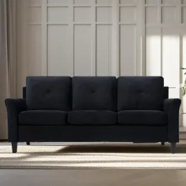Home Raelynn Button Tufted Sofa, Affordable Black Modern Sofa, Microfiber Couch for Small Spaces Cama para Sala Modernos