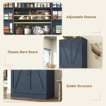 Farmhouse Kitchen Pantry Cabinet, 71 Tall Storage Cabinet with Adjustable Shelves & 4 Barn Doors & Drawer, Rustic Wood Cupboard