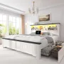 Queen Bed Frame with Headboard and Storage, LED and USB Queen Bed Frame with Storage, White
