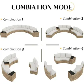 11-Piece Outdoor Wicker Sectional Sofa Set with Storage Wedge Table, Weather-Resistant
