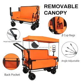 3-in-1 Heavy-Duty Folding Wagon Cart with Adjustable Canopy & Bench Seat, 500lbs Capacity, All-Terrain Utility, Customized