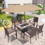 Outdoor Dining Table for 6, Rectangular Metal Wrought Iron Table with Polywood Tabletop and Umbrella Hole, Large Heavy