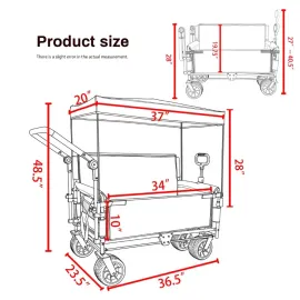 3-in-1 Heavy-Duty Folding Wagon Cart with Adjustable Canopy & Bench Seat, 500lbs Capacity, All-Terrain Utility, Customized