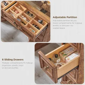 Makeup Vanity Desk with 48 HD Lighted Mirror, Farmhouse Vanity Desk with 8 Drawers, Vanity Table with 3 Color Modes