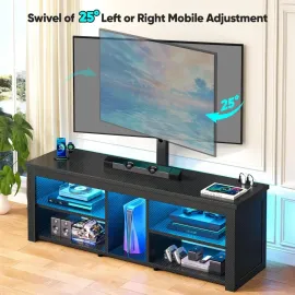 TV Stand with Mount and LED Lights Swivel TV Stand for 70 inch TV Modern Wood Entertainment Center with Power Outlet