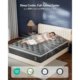 Firm Queen Mattress 14 inch, Cooling Hybrid Mattress in a Box with 5-Zone Support, Luxury Hotel-Collection Design, Customized