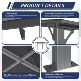 10x14 FT Lean to Gazebo, Pergolas and Gazebos Clearance, Awnings for Patio Covers for Shade and Rain Outdoor Gazebo for Patios