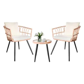 3 Piece Patio Furniture Set Outdoor Wicker Bistro Rattan Chairs Conversation Set of 2 with Coffee Table, Customized