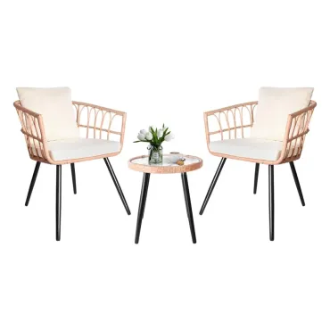 3 Piece Patio Furniture Set Outdoor Wicker Bistro Rattan Chairs Conversation Set of 2 with Coffee Table, Customized