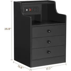 Bedside Table Set of 2 with Charging Station and Storage, Bedroom Bedside Table Set of 2