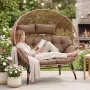 Double Egg Chair Indoor Outdoor 680lbs, 2 Person Brown Wicker Oversized Stationary Egg Chair with Brown Thick, Customized