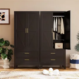 Black Metal Wardrobe Closet with 2 Drawers, 71