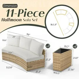 11-Piece Outdoor Wicker Sectional Sofa Set with Storage Wedge Table, Weather-Resistant