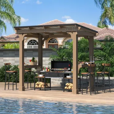 8' X 5' Outdoor Hardtop Gazebo, BBQ Gazebo with Workbench Frame for Lawn, Garden, Patio