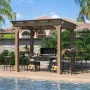 8' X 5' Outdoor Hardtop Gazebo, BBQ Gazebo with Workbench Frame for Lawn, Garden, Patio