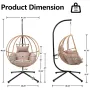 Egg Chair Outdoor, Imitation Rattan Hanging Egg Chair with Stand, Hanging Chairs with Cushions, 80
