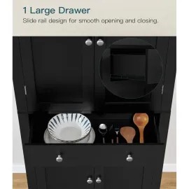 72” Kitchen Pantry Cabinet, Tall Storage Cabinet with 4 Doors and 1 Drawer, Freestanding Cupboard with 6 Hanging Shelves