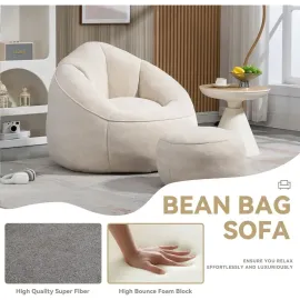 Beanbag chair and footstool, comfortable beanbag sofa chair, high-pressure foam couch, used in living room and bedroom