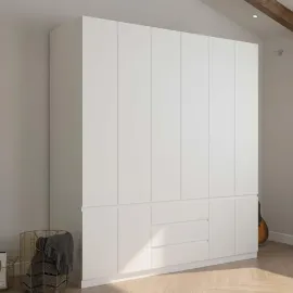 78” 6-Door Large Armoire Wardrobe Closet, Bedroom Armoire with 3 Drawers & 2 Hanging Rod, Wooden Wardrobe Closet, Customized