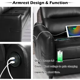85” Black Faux Leather Couch with USB, 3 Seater Sofa Couches for Living Room, Large Mid Century Modern Office Apartment