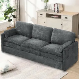 Modern Sofa, 89 Cloud Couch w/Pillows, Pocketed Spring Seats, Comfy 3-Seater Plush Foam Cushions, Chenille Fabric