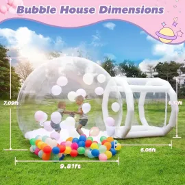 10ft Inflatable Bubble House Dome, Clear PVC Inflatable Bubble House Tent, 600W Air Pump Party Inflatable Dome