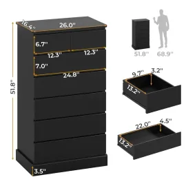 Tall Dresser with 7 Drawers for Bedroom, 51.8'' High Chest of Drawers Storage Organizer for Closet, Modern Taller, Customized