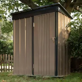 Outdoor Storage Shed 5 X 3 Feet Lockable Metal Garden Shed Steel Anti-corrosion Storage Room Backyard Outdoor Terrace (brown)