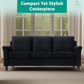 Home Raelynn Button Tufted Sofa, Affordable Black Modern Sofa, Microfiber Couch for Small Spaces Cama para Sala Modernos