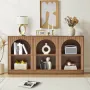 Console Table, with 3-Tier Open Storage, 63 Arched Entryway Table with Carved Fluted Panels, Rectangular Wooden Sofa Table