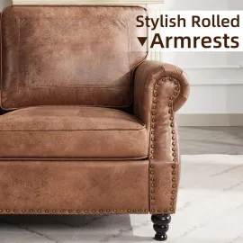 79-inch Living Room Faux Leather Sofa, Mid-Century Modern Sofa with Rolled Arms and Nailhead Trim for Small Spaces