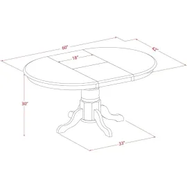 5-Pcs Dining Room Furniture Set, An Oval Kitchen Table with Butterfly Leaves and 4 Linen Upholstered Dining Chairs, 42x60 Inches