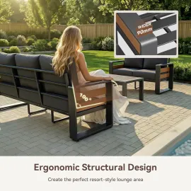Aluminum Patio Furniture Set, 5 Seats Sectional Metal Patio Furniture with Coffee Table, 6'' Thick Cushions, Customized