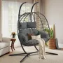 Double Hanging Egg Chair with Stand, Foldable 2-Person Wicker Porch Swing Chair Outdoor Indoor, Heavy Duty Rattan, Customized
