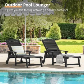 Outdoor Chaise Lounge Chairs Set of 2, HDPS Lounge Chair, 5 Positions Adjustable Pool Lounge Chairs, Patio, Customized