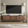 TV Stand, Mid Century Modern for TVs up to 75”, Fluted Entertainment Center, Media Console with Tambour Sliding Doors
