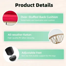 4 Piece Patio Furniture Set, Outdoor Conversation Set with Wicker Sofa, 2 Rattan Chairs and Glass Table, Patio, Customized